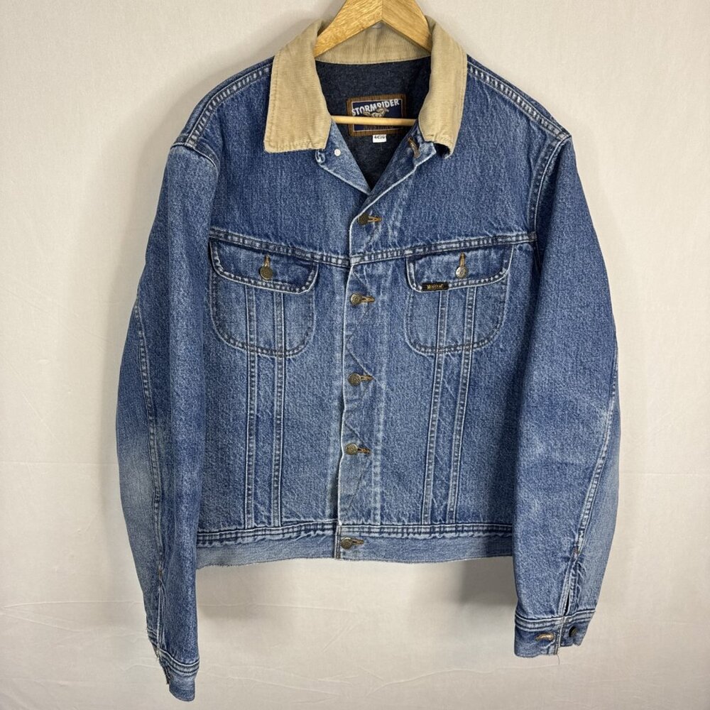 Stormrider Mustang Denim Jacket Corduroy Collar‎ Mens 44 Tall Blue Storm Rider